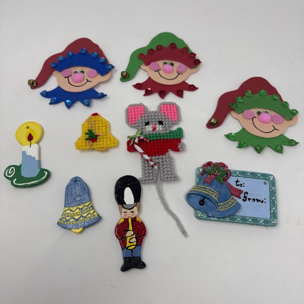 9 Christmas Refrigerator Magnet Lot Elf Mouse Bell Variety Retro Vintage